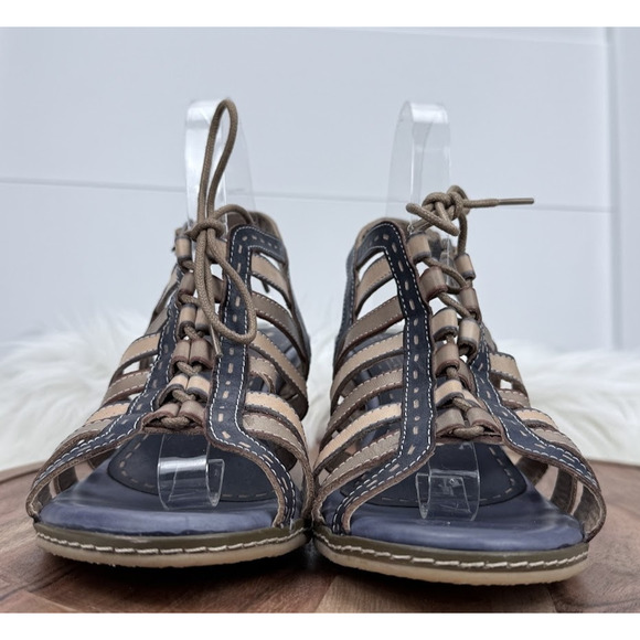 Spring Step L'Artiste Shoes Womens Size 10 Blue Wedge Sandals Leather Comfort - Picture 4 of 15